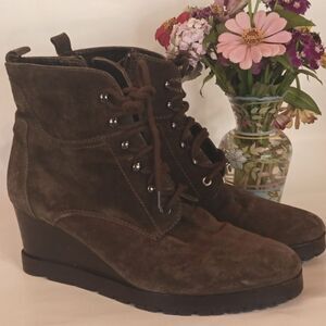 Brown Suede Wedge Ankle Boots. Mountains And Sea